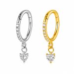 Piercing Argola Click Titânio Zircônia Lateral com Pingente Coração/T872
