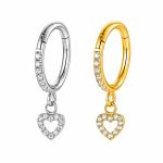 Piercing Argola Click Titânio Zircônia Lateral com Pingente Coração/T875