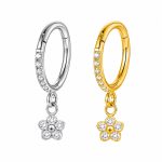 Piercing Argola Click Titânio Zircônia Lateral com Pingente Flor/T876