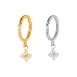 Piercing Argola Click Titânio Zircônia Lateral com Pingente Flor 4 Pétalas/T917