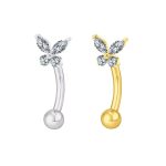 Piercing Minibarbell Curvo Titânio Borboleta com Zircônia/T682