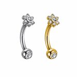 Piercing Minibarbell Curvo Titânio Flor 6 com Zirconia na Bolinha/T678