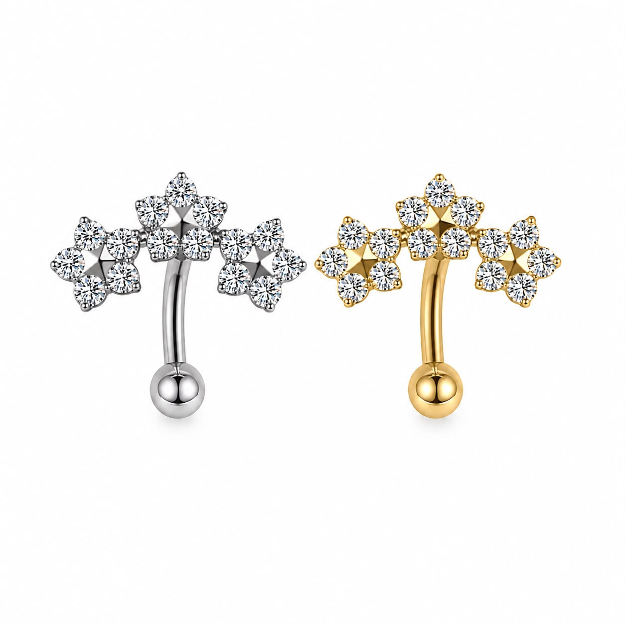 WhatsApp Image 2026-06-22 at 16.03.18 Piercing Minibarbell Curvo Cluster Flores Zircônia/T684 - Imagem 1