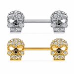 Piercing Mamilo Aço Cirúrgico Zircônico Crânio/A806