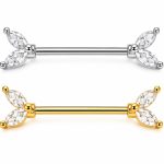 Piercing Mamilo Aço Cirúrgico Zircônico 2 Pedras Cravejados/A808