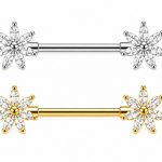 Piercing Mamilo Aço Cirúrgico Zircônico Flor De 7 Pétalas Cravejadas/A810