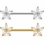 Piercing Mamilo Aço Cirúrgico Zircônico Flor 5 Pétalas /A804