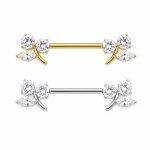 Piercing Titânio Para Mamilo Cereja com Zircônias/T923