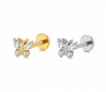 Piericng Titânio Labret Borboleta Com Zircônia /T409