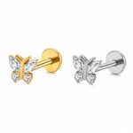Piericng Titânio Labret Borboleta Com Zircônia /T409