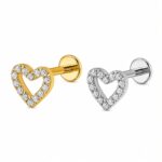 Piercing Labret Titânio Coração Vazado Com Zircônia/T342